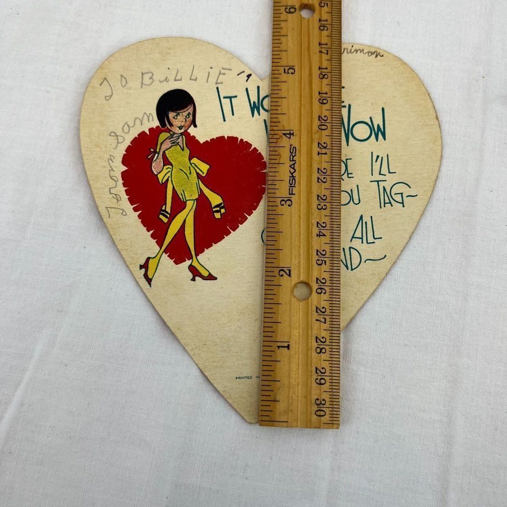 Vtg 1930s 1934 Valentine's Day Holiday Cartoon Double Sided Heart Card - Picture 3 of 3